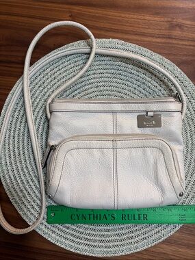 Tignanello Light Gray Leather Crossbody Bag